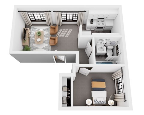 Floor plan for 1 bed, 1 bath, 425 sqft